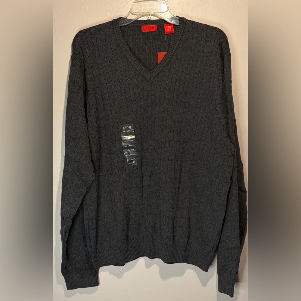 IZOD- NWT Mens Luxury Sport 100% Cotton Crew Neck Grey Textured Sweater Size XXL